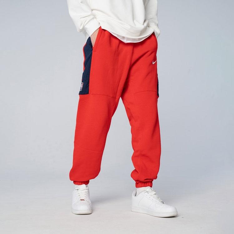 Men's Nike NBA Brooklyn Nets Contrasting Colors Logo Fleece Lacing Sports Pants/Trousers/Joggers Red DC0897-657