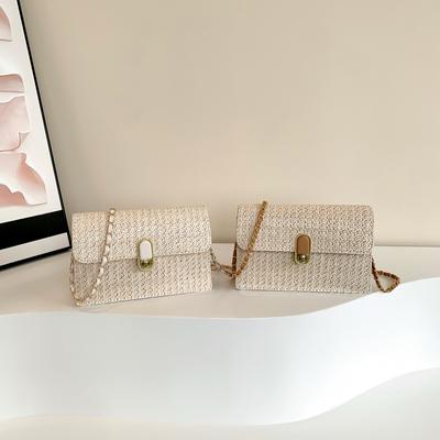 Kadın Yeni Stil Moda Basit ve Taze Zincir Tek Omuz Askılı Çanta Moda Hasır Örgü Çanta