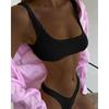 Women's solid color specialty fabric ruffled fabric bikini macaron color two-piece swimsuit