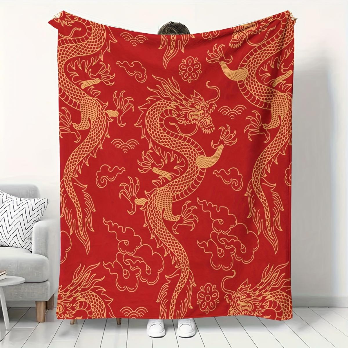 

Red dragon pattern Flannel printed blanket suitable for all seasons suitable for living room office sofa and travel 180x250CM 75x100cm