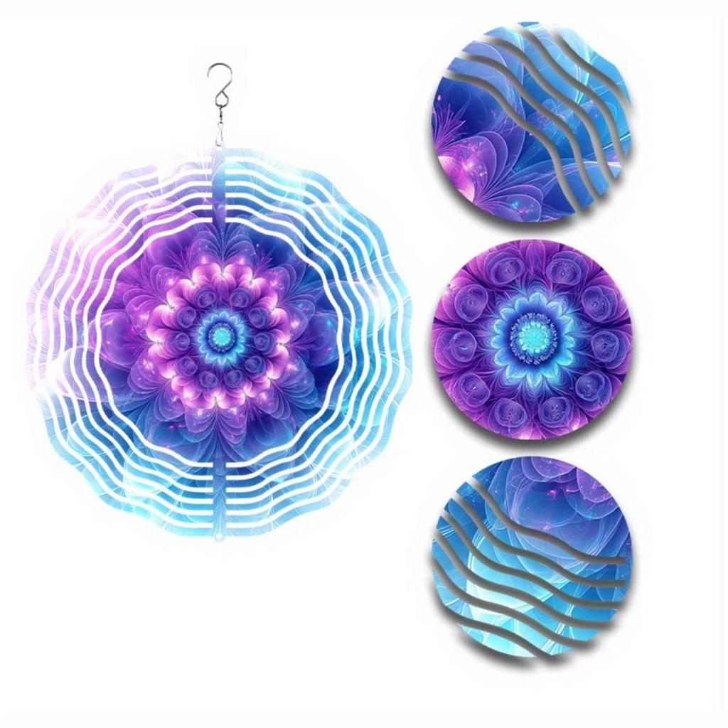 10 Inch Metal Wind Spinner with Flower Design 360 Rotating Hook for Outdoor Balcony Garden Lawn Decor Vibrant Purple Blue All Season Gift
