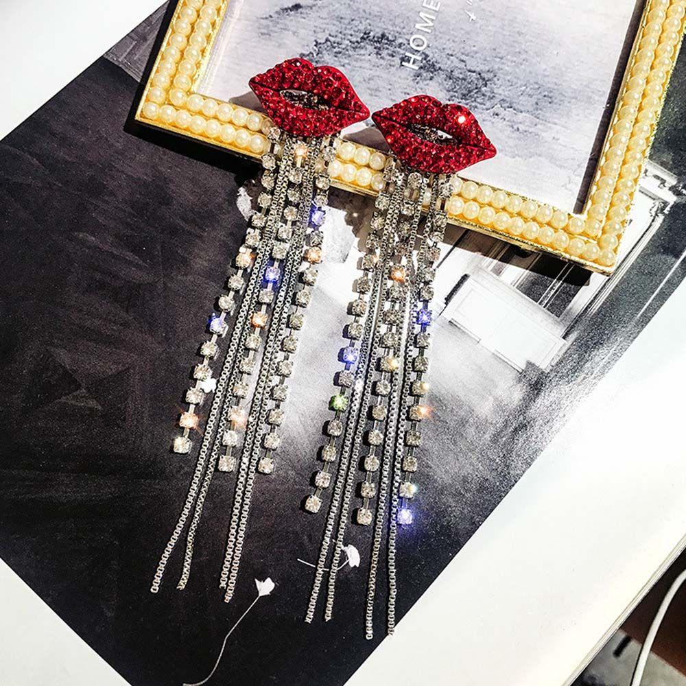 Tassel Red Lips Accessories Mouth Gift For Women Dangle Earring Stud Earrings Jewelry Drop Earrings