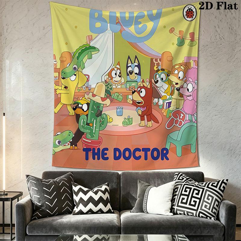 Bluey Wall Hanging Printed Fabric Blanket Decorative Tapestries for Bedroom Living Room Home Decor