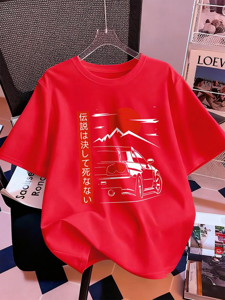 Car Is Heading At Sunrise Prints TShirts Women Summer Cotton Short Sleeve Tops ONeck Comfortable Loose T Shirt Casual Clothes