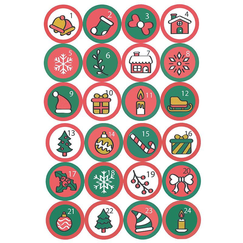 24Pcs/sheet Christmas Advent Calendar Number Sticker DIY Cookie Candy Packaging Sticker Gift Bag Wrapping Seal Dot Label