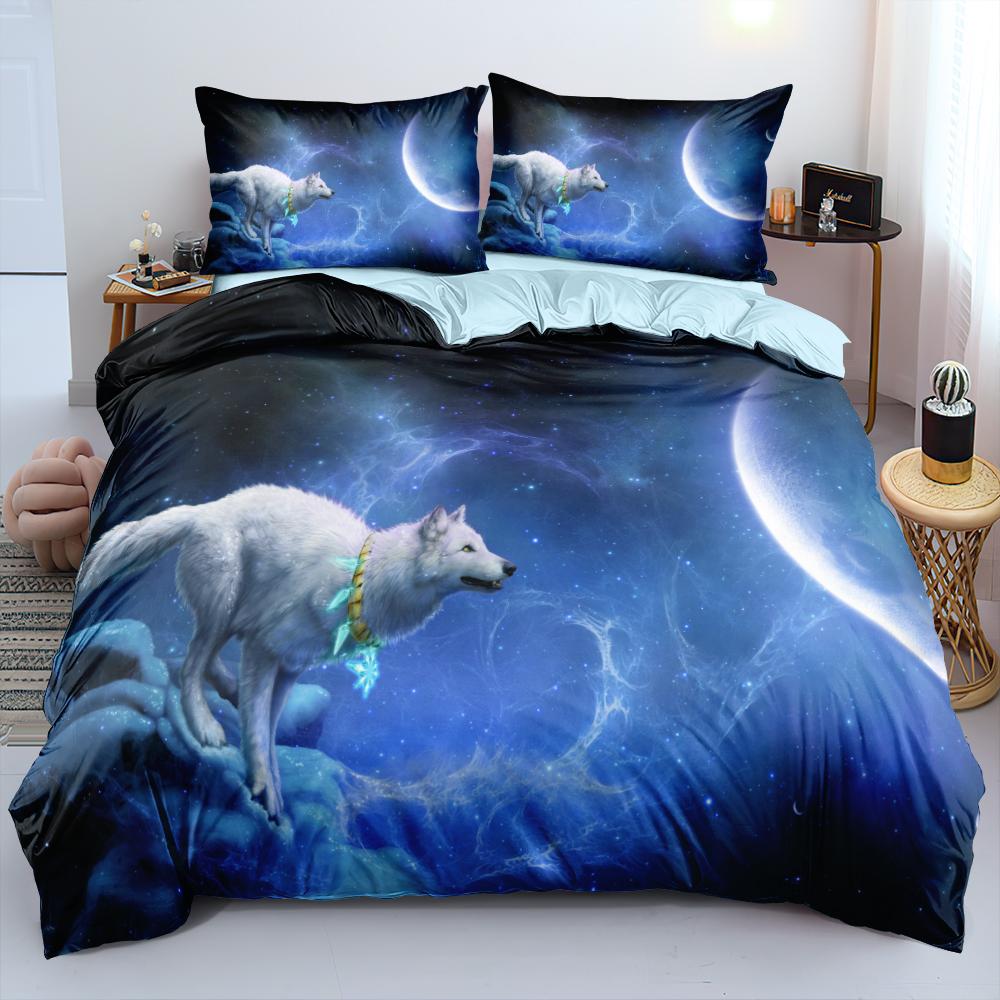 Comforter Wolf Queen Size Wolf Running In The Snow Twin Bedding Set Polyester Safari Animals Comforter For Kids Boys