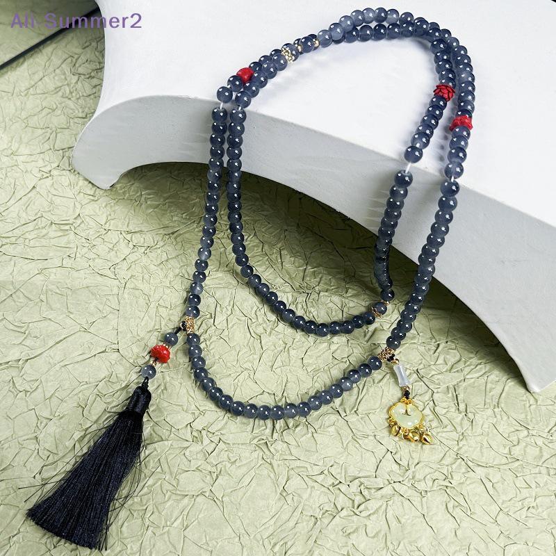 {Summer2} Ancient-Style Peace Buckle Necklace Tassel Beaded Long Crossbody Chain Retro Jewelry For Women Daily Accessory