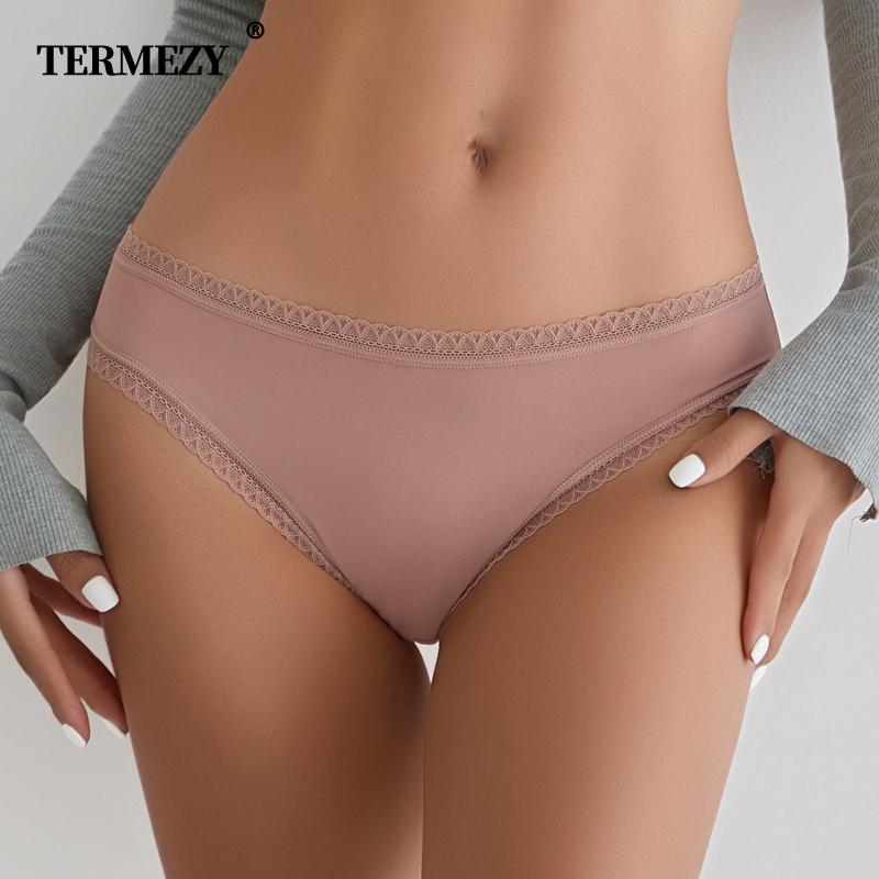 TERMEZY Sexy Women Lace-edged Briefs Low-rise Seamless Comfortable Underpant Solid Color Soft Intimate Panties