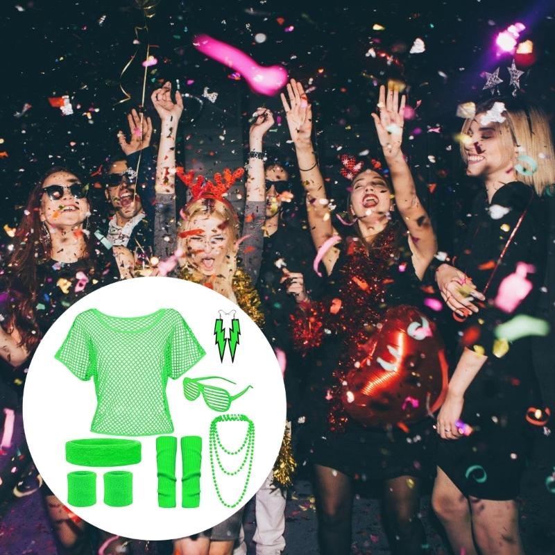 Accesorii Costum Fancy anii '80 Bandă pentru cap de antrenament Cercei Cămașă plasă Colier Brățară pentru Decorațiuni Petrecere Retro anii '80