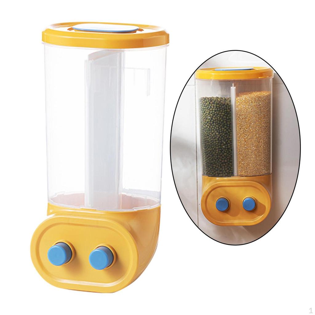 Wall Mounted Dry Food Divided Dispenser, Cereal Storage Box Grains Rice Nut Organizer for Home