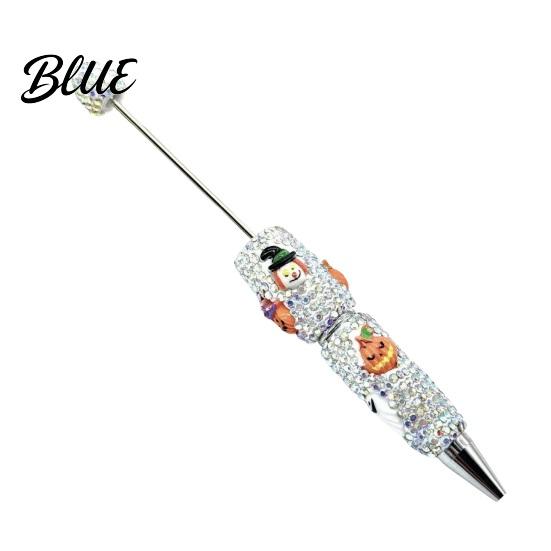 Rhinestone Writing Pen Beadable Pen Glitter Plastic Beaded Halloween Pumpkin Ghost Skull Smooth Gel Ink for DIY Craft Making School Office Supplies