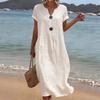 Summer European and American New Seaside Vacation White Women's Casual Solid Color Cotton and Linen Dress Mixed Batch