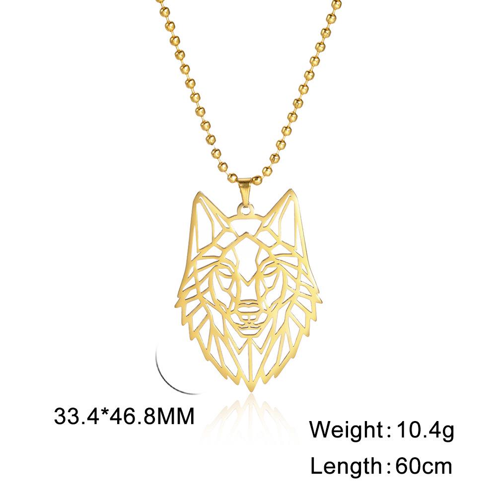 Titanium Steel Wolf Head Pendant Necklace with Forest-Themed Hollow Carving