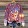 Ladies' Christmas Printed Long Sleeved Round Neck Hoodie Loose Top