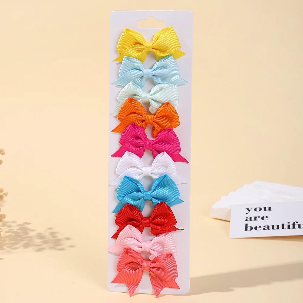 10Pcs/Set Classical Solid Ribbon Bow Hair Clips for Kids Girl Handmade Bows Hairpin Barrettes Headwear Children Hair Accessories