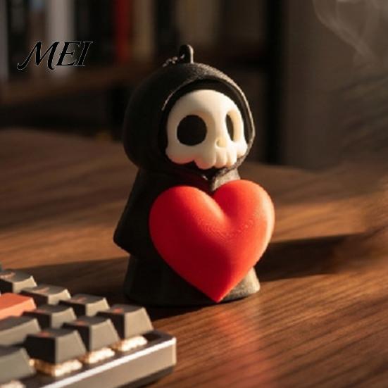 Gothic Skull Pendant Holding Heart Grim Reaper Keychain Charm, 3D Printed Decor with Decoration Ball Chain Chain, Backpacks Bags Purse Hanging