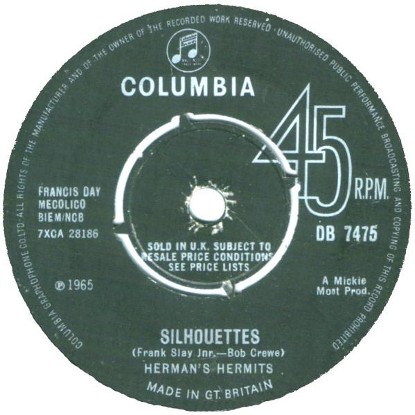 

7inch Record HERMAN S HERMITS - Silhouettes DB7475 Columbia 1965 UK Pop Used