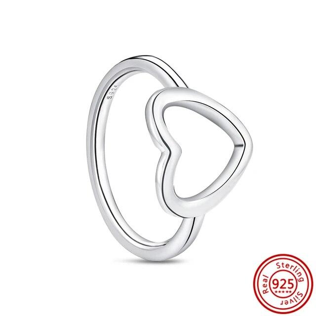 925 Sterling Silver Rings Feather Heart Pavé Sparkling CZ Round Lucky Rings for Women Charms Jewelry