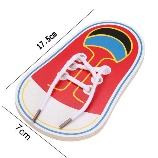 Wooden Threading Lacing Shoes Training Board Kids Toddler Early Learning Toy