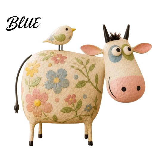 Resin Animal Figurines for Living Room Creative Cow Sculpture with Bird Figurine Pastoral Statue Rustic Modern Farmhouse Interior Decor Artistic