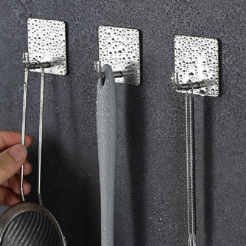 Durable Adhesive Hooks Set With Stainless Steel Finish For Wall Tool Storage