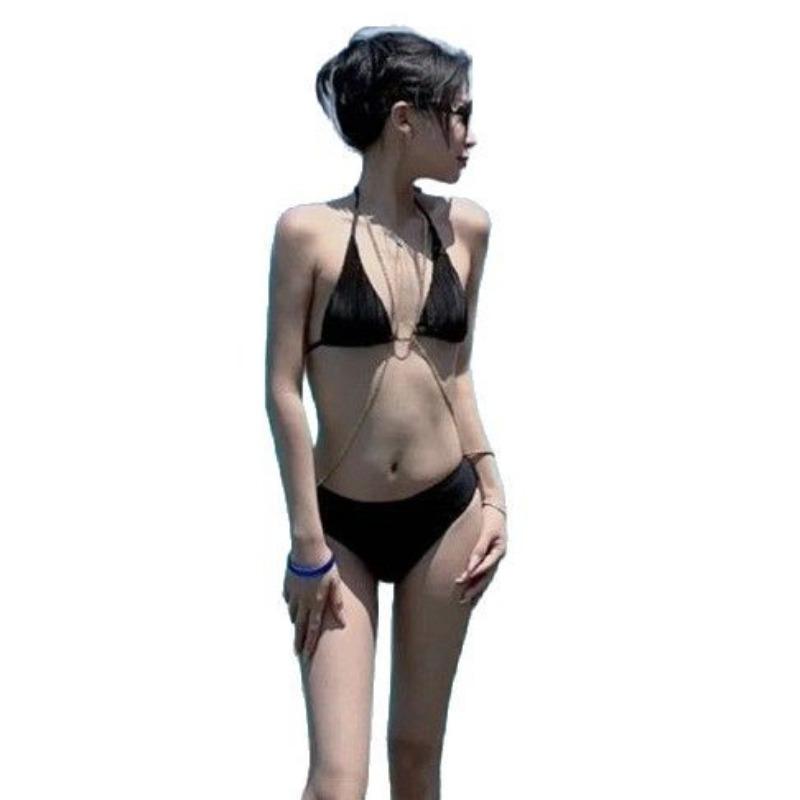 Sex underwear sexy pure desire chain swimsuit bikini three-piece split back swimsuit neck qqny