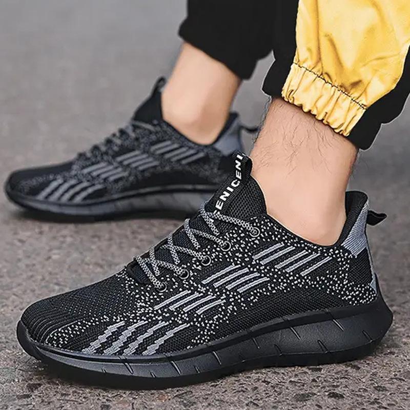 

New sports shoes men s breathable and lightweight fly-woven non-slip shock-absorbing fitness running training walking shoes men 45 чёрный