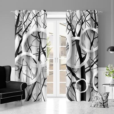 Baum Silhouette Abstrakt Kreis BlumeFenster Vorhänge Jalousien Für Wohnzimmer Schlafzimmer Bad Küche Büro Tür Wohnkultur 2Pcs