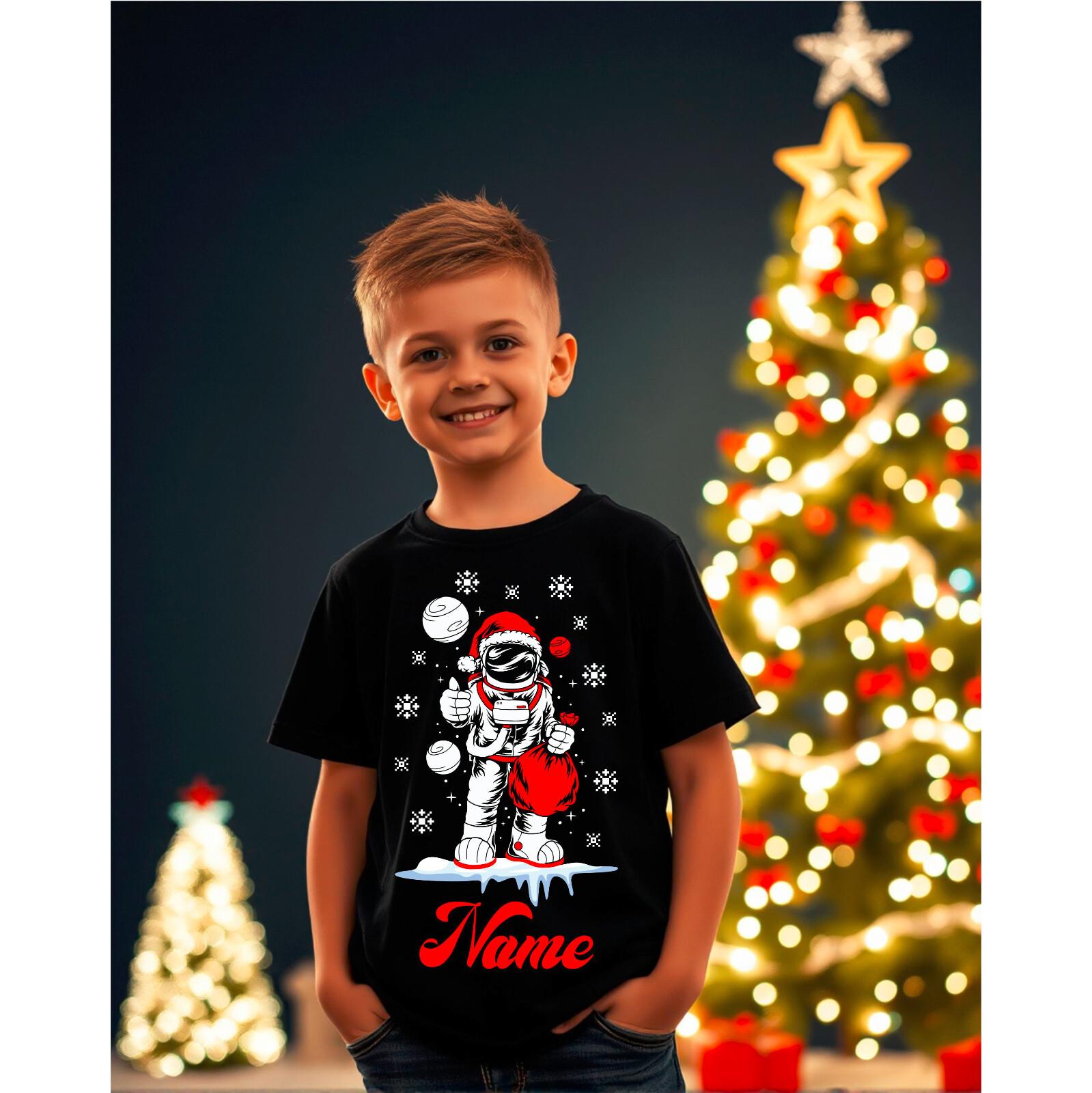 Personalised Christmas T-Shirt Space Santa Clause Funny Alien Astronaut Xmas Top S