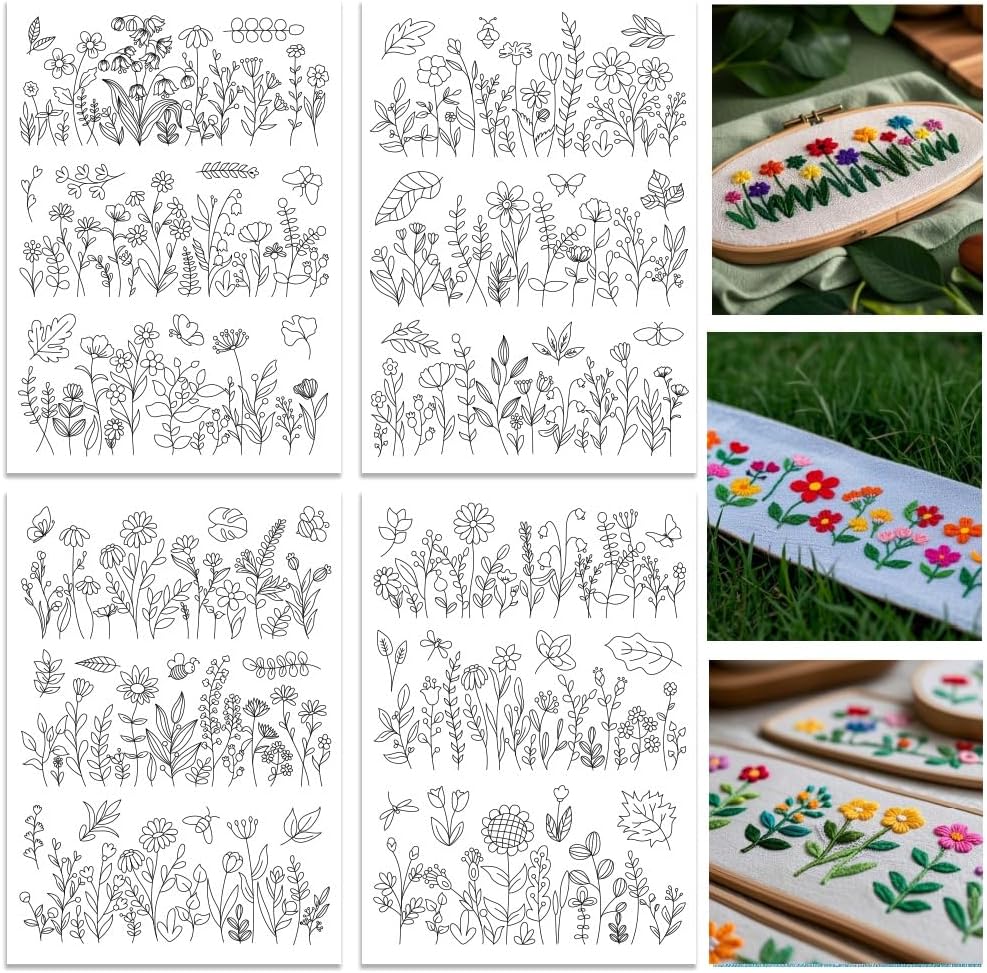 Wasserlöslicher Stabilisator Stickmuster, Stick- und Reißpapier zum Aufkleben, Blumenmuster Gänseblümchen Schmetterling Designs