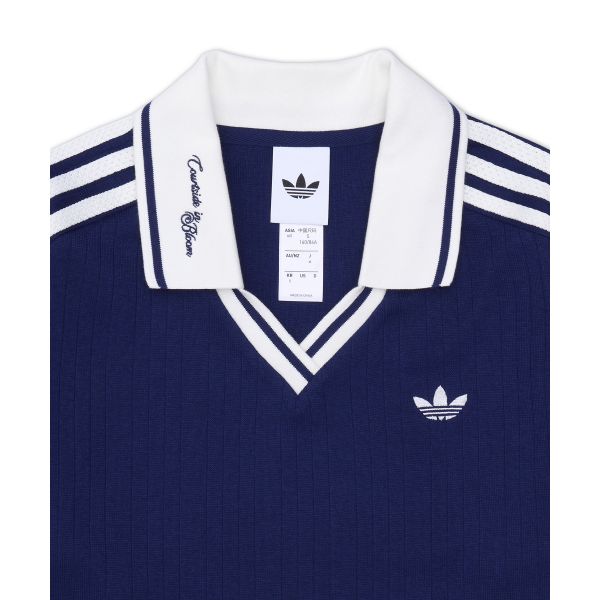 adidas Originals Long Sleeve Knitted Sport Striped Polo Shirt Women Tops KY5732