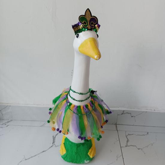 Big Goose Clothes Fluffy Gauze Skirt Costume with Fur Ball Edges Mardi Gras Headdress Elastic Strap Neck Rings Garden Goose Decoration for Festive