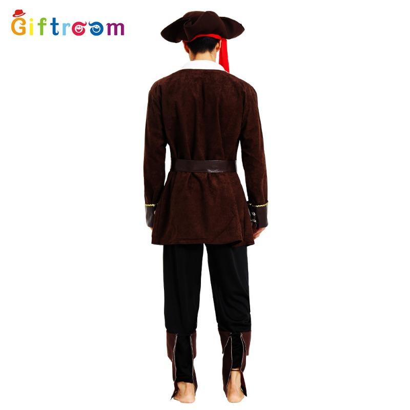 Masquerade New Deluxe Deep Coffee Pirate Suit Adult Male Cosplay Party Costume