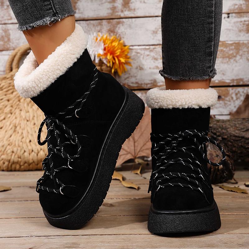 Fashion Cross Lace Up Platform Snow Boots Women Winter Warm Thicken Plush Ankle Boots Woman Comfy Slip On Anti Slip Cotton Shoes