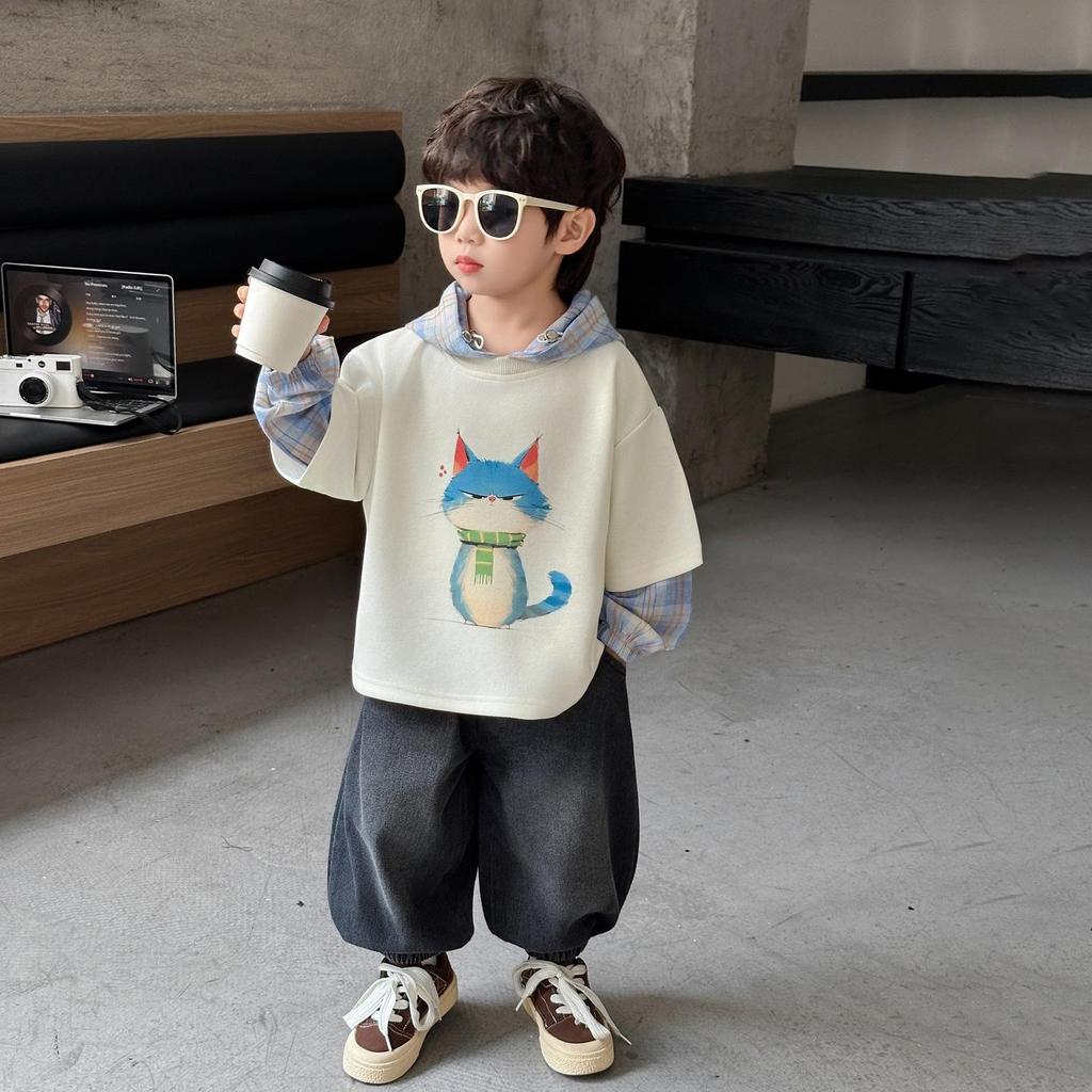 Boys' Korean-Style Two-Piece Sweatshirt & Jeans Set - Stylish Autumn 2025 Collection