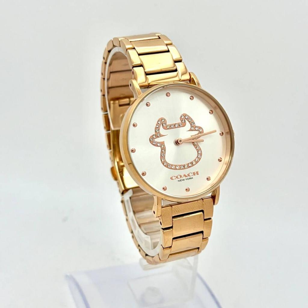 Used [Unused/New battery] COACH Perry cow women's watch pink gold rhinestone CA.126.7.34.1911
