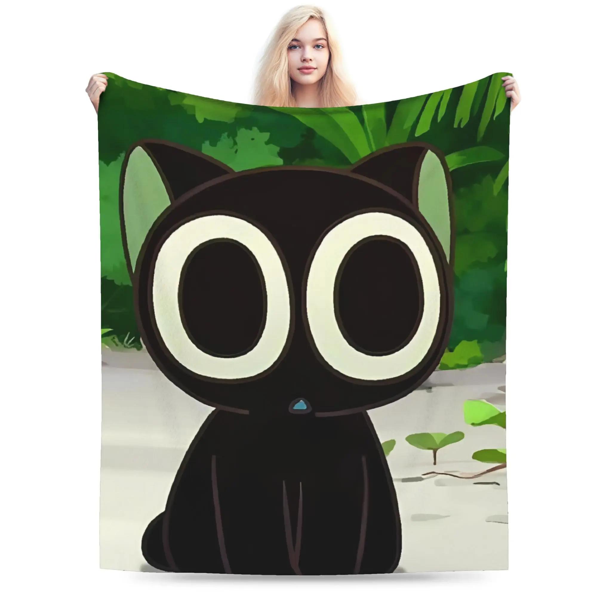 Luo Xiao Hei Soft Plush Throw Blanket for Kids  Cute Cat Design Comfortable Couch Bed Flannel Cover 100x150cm