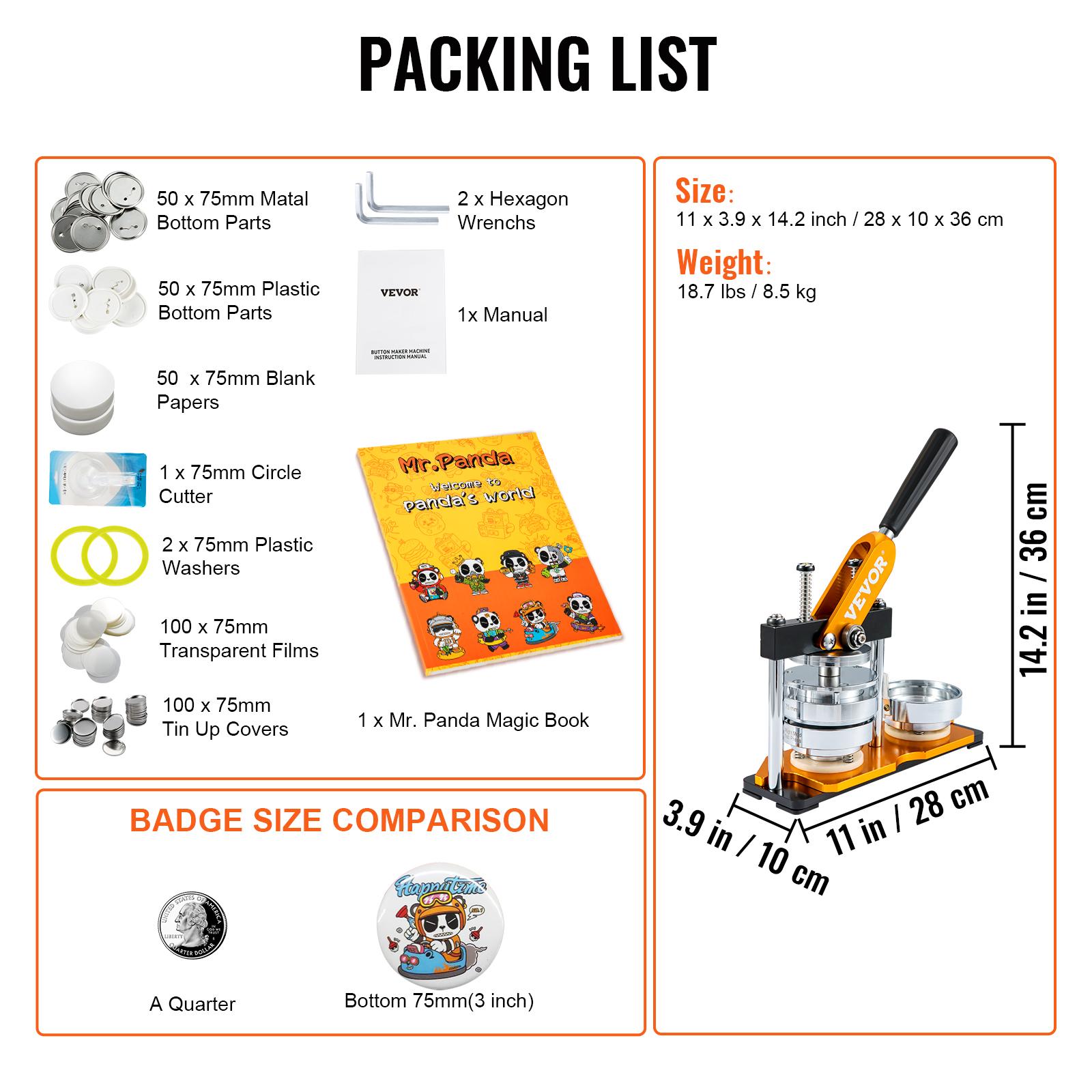 

SucceBuy 75 мм Машина для изготовления значков, Пресс для пробивки значков, Материалы для изготовления значков со 100 шт. деталей для значков, Круглый резак и Волшебная книга