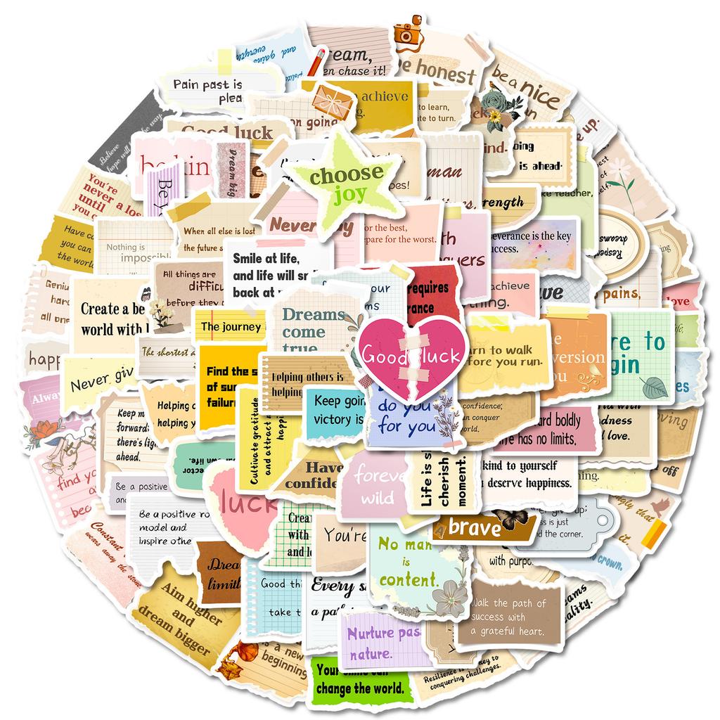 100 Stück Handgerissene Text-Auf-Video Inspirierende Englische Kurzsätze Aufkleber in Sonderform DIY Handbuch Koffer Notizbuch Aufkleber