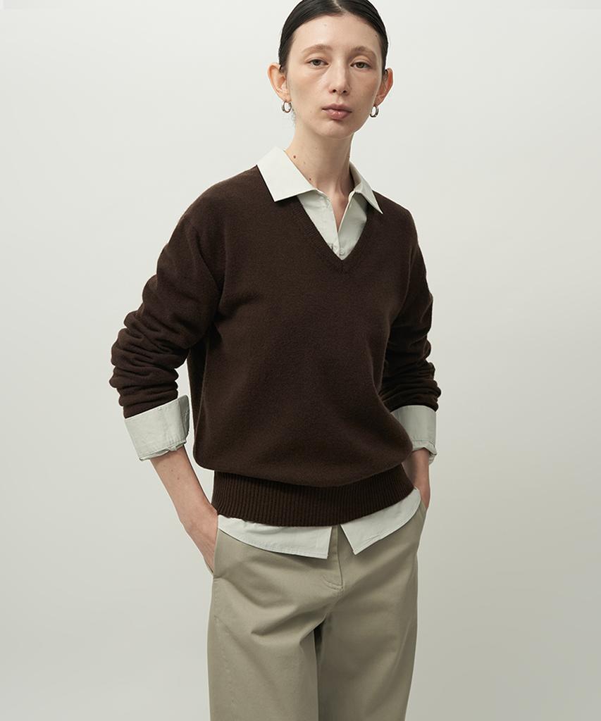 Leopeusaideuhwaiteulabel Noble V Neck Knit Dark Brown