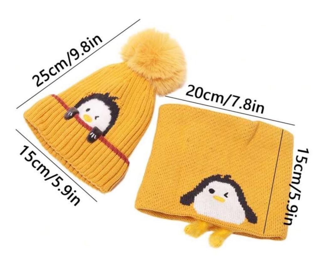 Baby Knit Neck Warmer with Winter Warm Penguin Design Number J.B.things Hat, Warmth, Scarf, Hat, (JP, Size, 50.0 Cm, Yellow)