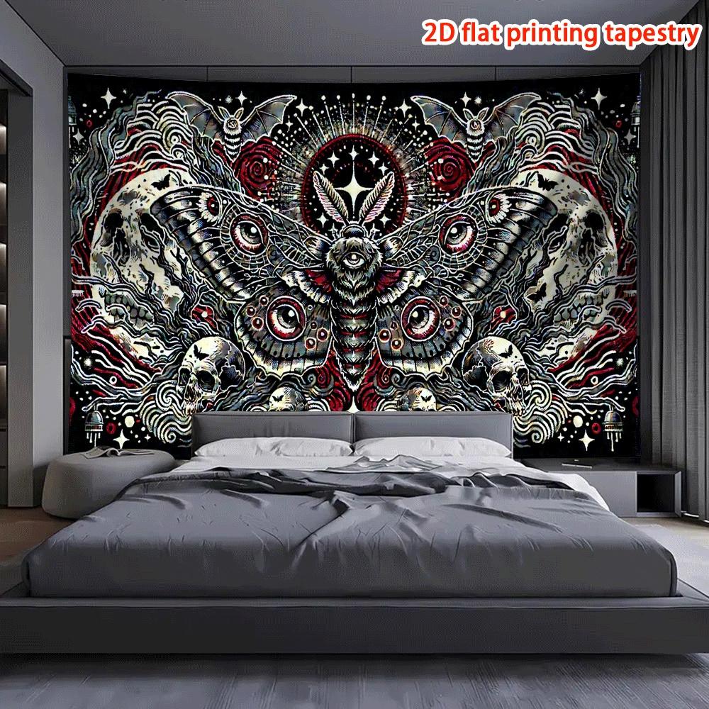 Dark Death Moth Skull Tapestry Vintage Tattoo Style Printed Hanging Cloth Room Decoration 100X70CM