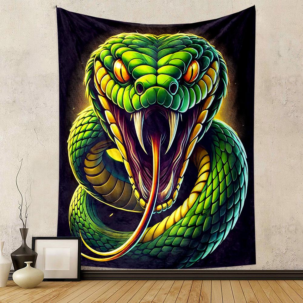 Ferocious Green Snake Artwork Patterned Tapestry Decorative Wall Hanging, Home Bedroom Living Room Decor