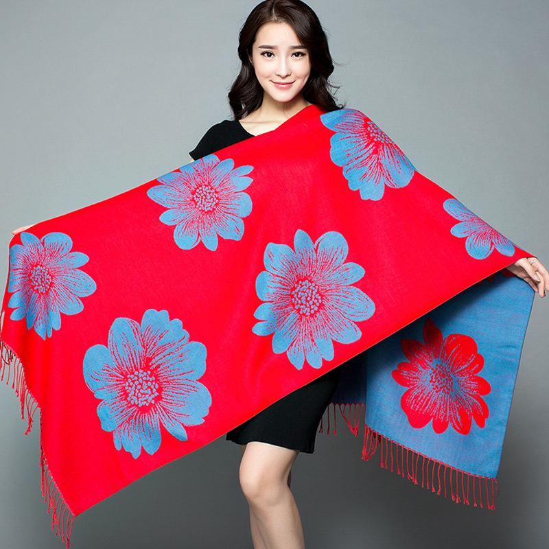 Women S Winter Thick Faux Cashmere Sunflower Scarf Versatile Shawl 190cm