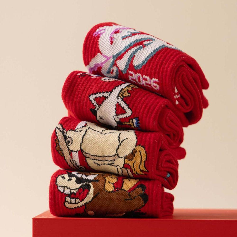 Cartoon Year of The Horse Socks Letter Zodiac Year Socks Cute New Year Tube Socks  Women