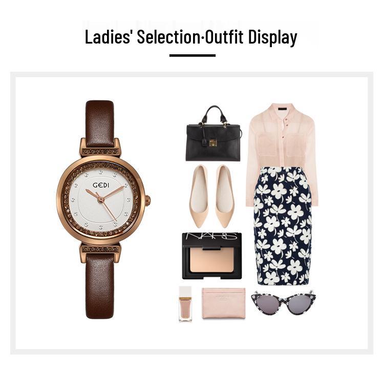 Gedi Vintage-Style Women's Thin Strap Leather Quartz Watch