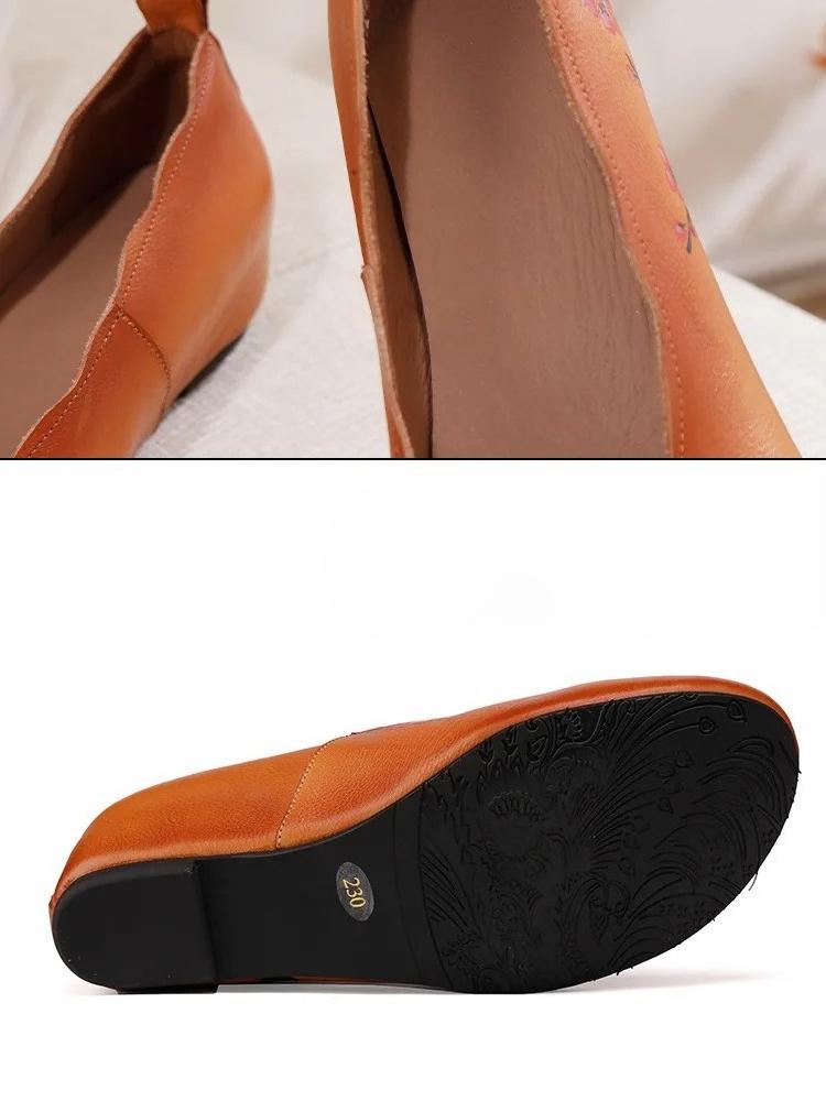 Johnature Retro Ethnic Style Height Increasing Shoes Genuine Leather Handmade Round Toe Wedges Shoes