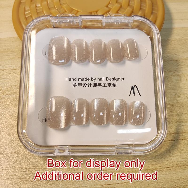 100% HANDMADE Square Round Fake Nail Set With Glue Art Champagne Nude Cat'S Eye Pure Color Short Colorful Laser Rainbow Cat'S Eye Nails Reusable