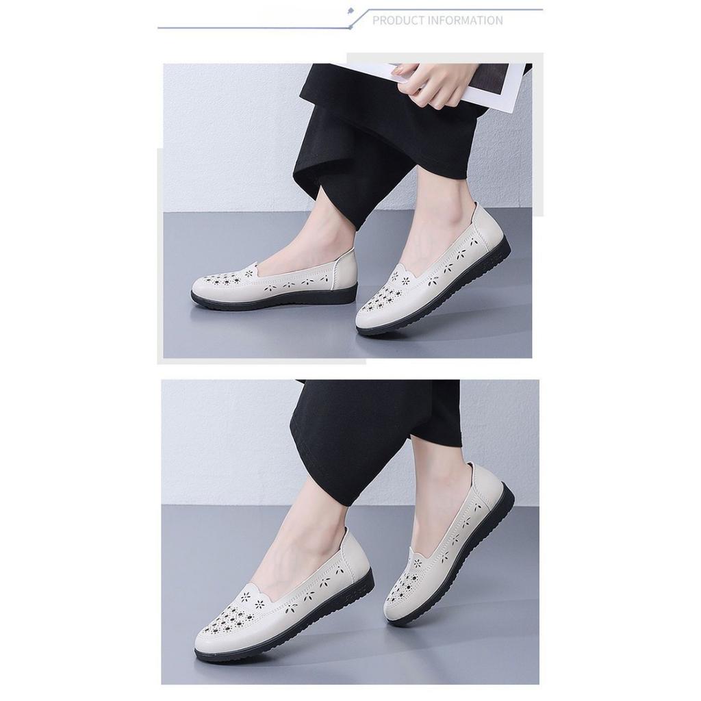 Summer New Imitation Leather Shoes, Comfortable and Non Slip Sandals, Women's Soft Leather Hollow Breathable Hole Shoes, Soft Soled Shoes