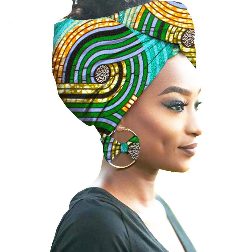 African Print Women Head Bandana Cotton With Matching earring Balaclava Headscarf Bandana Mujer Headband Set Hair Accessories